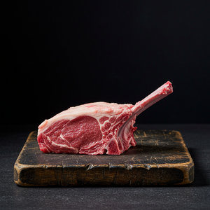 Raw yearling lamb ribeye chop Raw yearling lamb ribeye chop