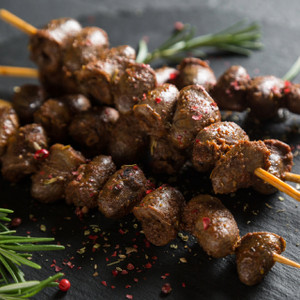 Cooked Chicken Heart Skewers