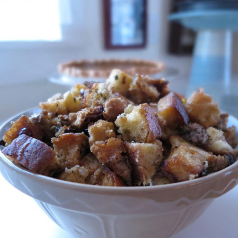 McCann Family Stuffing made with Sourdough Stuffing Cubes from Backwards Bread Company