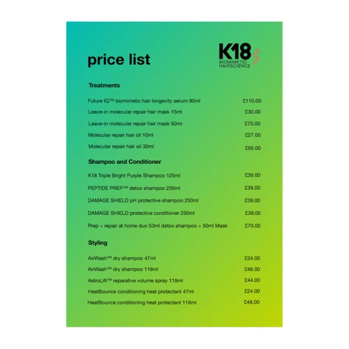 K18 Consumer Price List Colour
