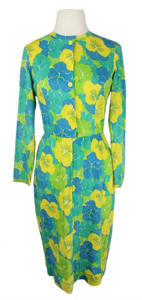 Vintage Lilly Pulitzer 1960s Green & Yellow Jersey Shirtdress