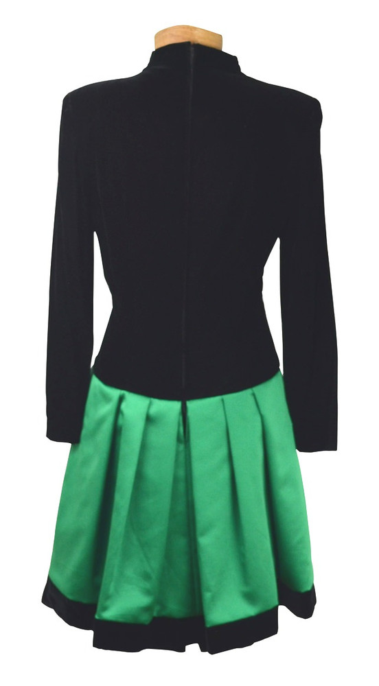 Lillie Rubin Black & Green Emerald 1980s Velvet Dress