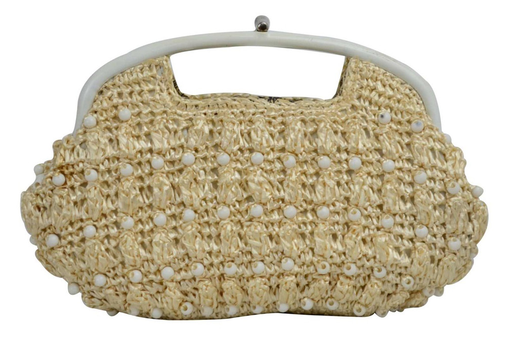 Vintage Woven Straw Beaded Clutch