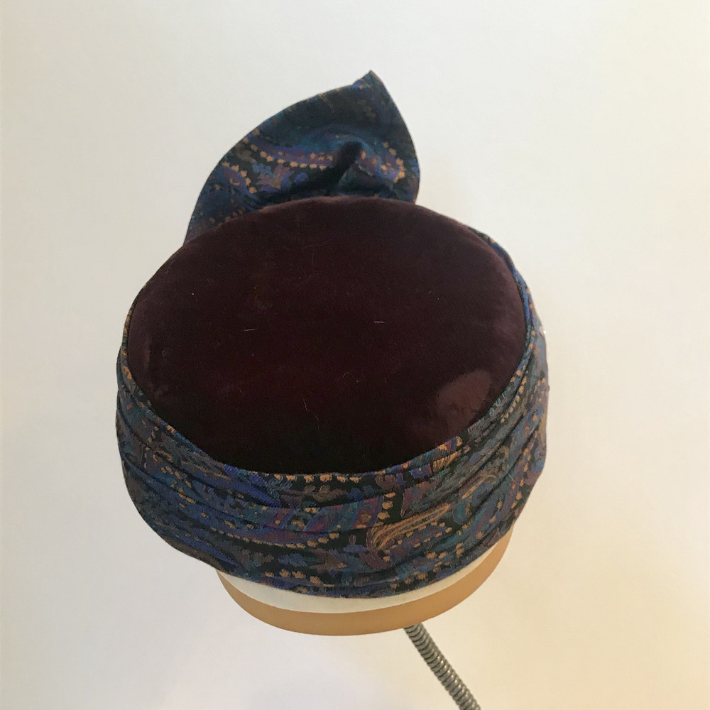Paisley, Velvet & Rhinestone Turban Style Pillbox Hat