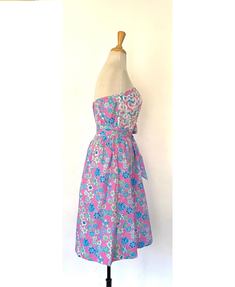 Vintage Lilly Pulitzer Pink & Blue Strapless Dress