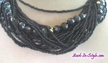 Black & gold multi strand beaded necklace