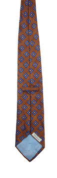 Faconnable Woven Silk Orange and Blue Geometric Patterned Tie