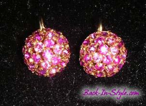 Pink rhinestone button ear clips