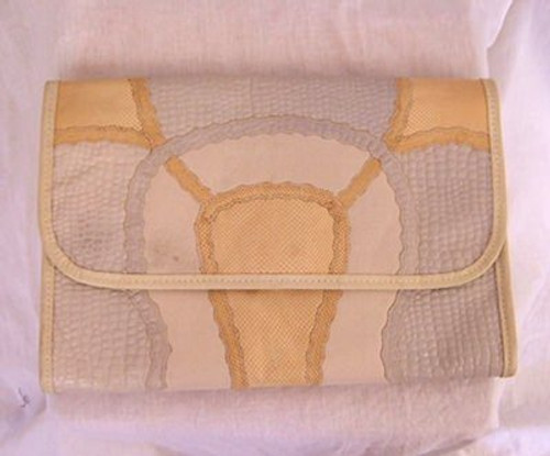 Carlos Falchi vintage gray & beige snake skin clutch