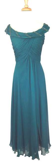 Vintage 1960s Teal Chiffon Ruched Evening Dress 