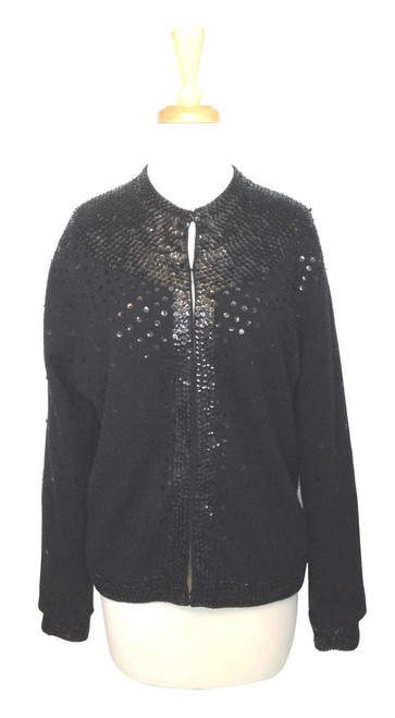 Vintage Black Cardigan Embellished with Sequins