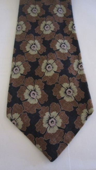 Giorgio Armani black and brown linen flower tie