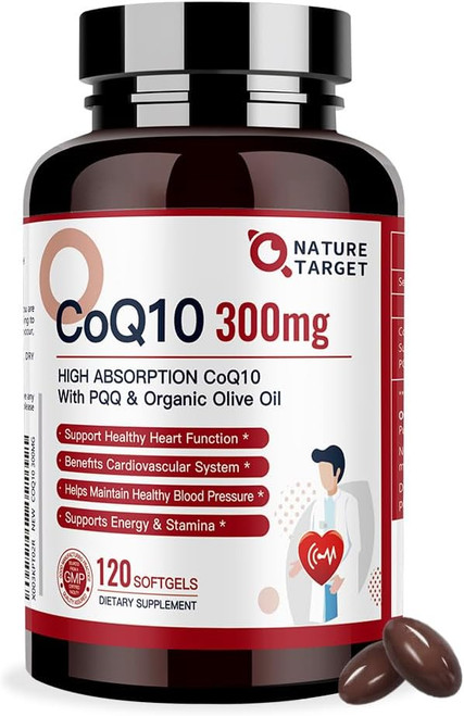 NATURE TARGET CoQ10-300mg-Softgels + PQQ with Organic-Olive-Oil - High