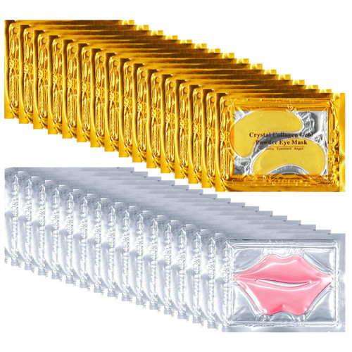 32 Pairs Lip Masks with Eye Mask, 24K Collagen Under Eye Patches for D