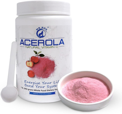 Natural Vitamin C | Acerola Cherry Naturally Grown Powder 1 Lb (16 Oz - 453 Grams) - Origin Nobel Prize Winner Immune Sy