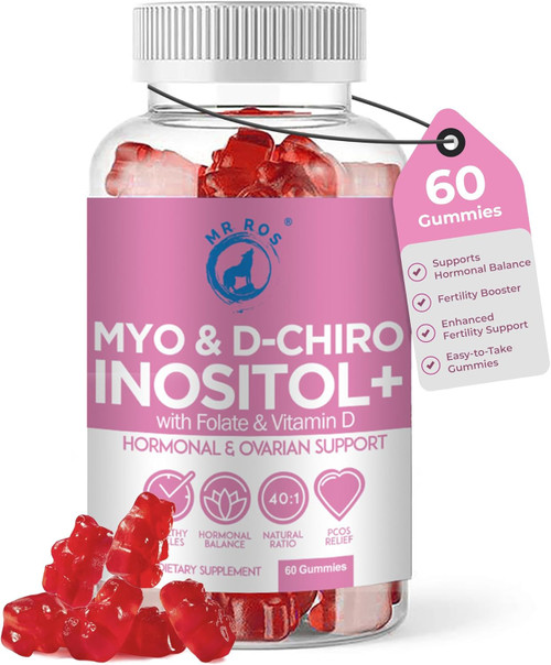 Inositol Gummies with Folate & Vitamin D - Myo & D-Chiro Inositol Blend, 40:1 Ratio, 60 Strawberry Flavor Gummies - Happ