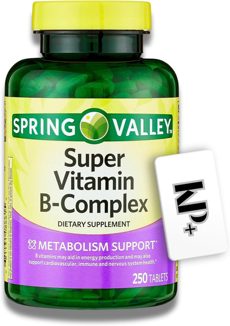 Spring Valley Super Vitamin B Complex, Vitamin B Complex, B Complex Vitamins, Dietary Supplement, 250 Tablets + (KPplus