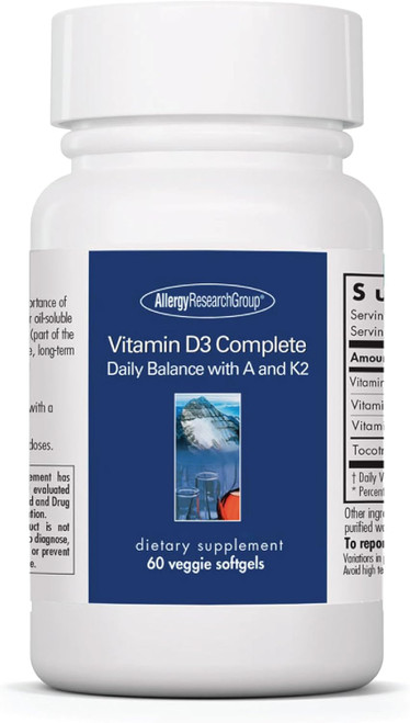 Allergy Research Group Vitamin D3 Complete - Vitamin D3 and K2 Supplement, Daily Balance, with Vitamin A, DeltaGold Toco