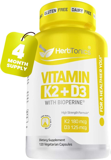 Immune System Support Vitamin K2 (MK7) with D3 5000 Iu Supplement + Bioperine (Black Pepper) | Strong Bones & Heart Heal