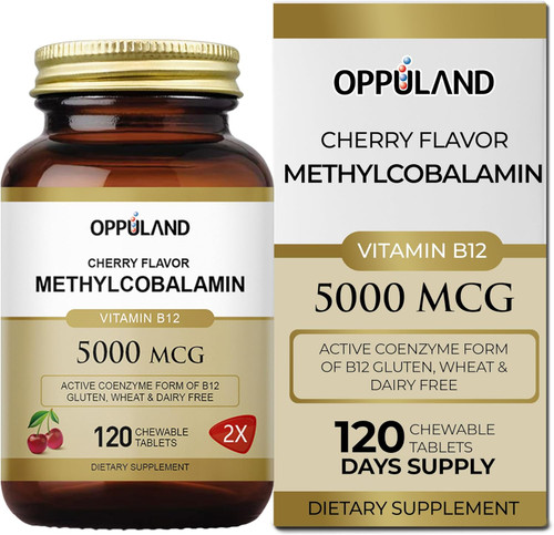 Methyl B-12 5000mcg Chewable with Folate - Vitamin B12 Methylcobalamin Sublingual Tablets - Supports Energy & Brain Func