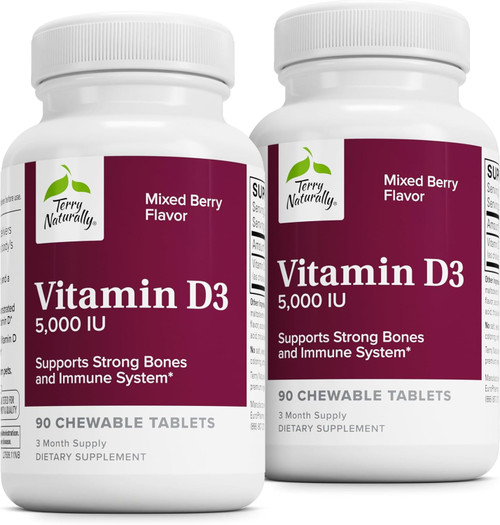 Terry Naturally Vitamin D3 - Bone Health & Bone Strength Support Supplement - Immune System & Brain Support - 5,000 IU V