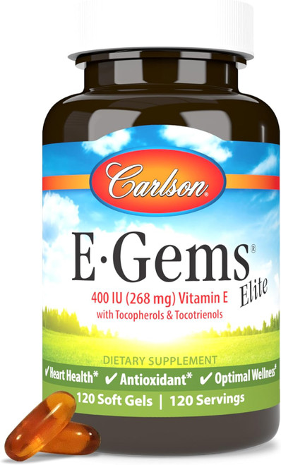 Carlson - E-Gems Elite, 400 IU (268 mg) Vitamin E with Tocopherols & Tocotrienols, Natural-Source, Vitamin E Capsules, H