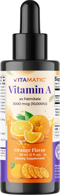 Sugar Free Vitamin A Liquid Drops 10000 IU (3000 mcg) as Retinyl Palmitate - Approximate 4 Months Supply - Immune Suppor