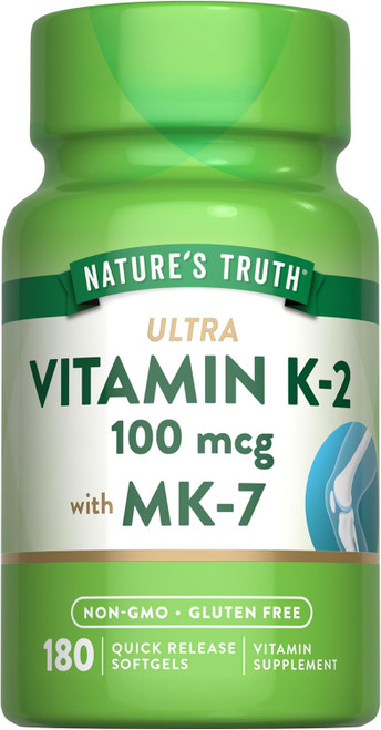 Nature's Truth Vitamin K2 MK-7 | 100 mcg | 180 Softgels | Non-GMO & Gluten Free Supplement