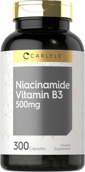 Carlyle Niacinamide 500mg Capsules | 300 Count | Vitamin B3 | Non-GMO & Gluten Free Supplement