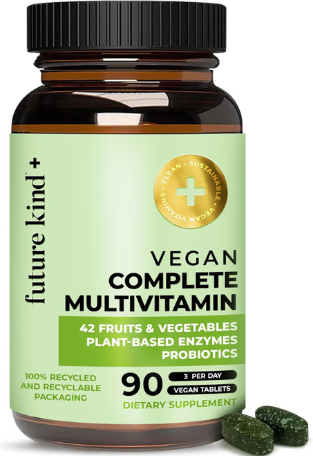 Future Kind Vegan Multivitamins Complete - 42-in-1 Vegan Multivitamins for Women & Men with Enzymes, B12, Zinc, & Probio