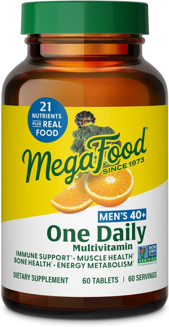 MegaFood Men's 40+ One Daily Multivitamin for Men with Vitamin B, Vitamin D3, Selenium, Zinc & Real Food - Immune Suppor