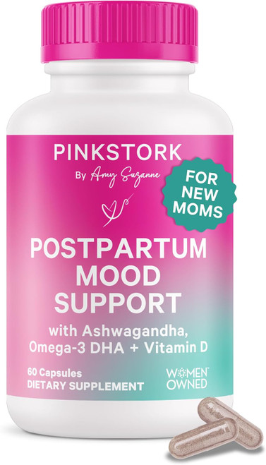 Pink Stork Postpartum Mood Support - Postnatal Hormone Balance for Women - Breastfeeding Friendly - Stress & Cognitive S