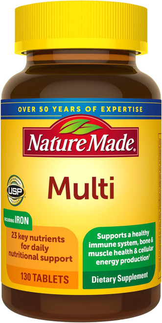 Nature Made Multivitamin Tablets with Iron, Multivitamin for Women and Men for Daily Nutritional Support, 130 Tablets, 1