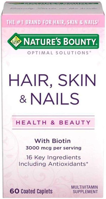 Nature's Bounty Optimal Solutions Hair, Skin & Nails Formula, 120 Coated Caplets (2 X 60 Count)