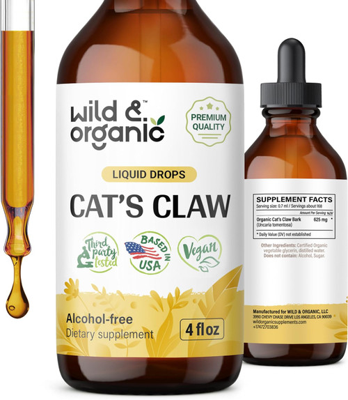 Wild & Organic Cats Claw Tincture - Immune Support Supplement w/Cat's Claw - Cat Claw Bark for Joint Support - Non-Alcoh
