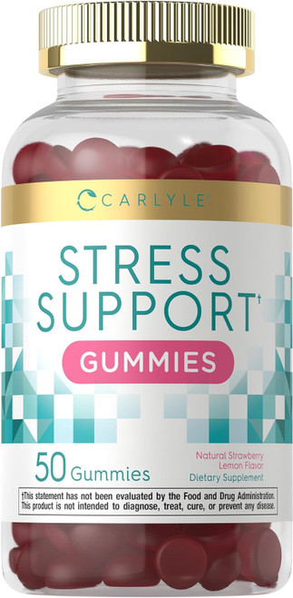 Carlyle Stress Support Gummies | 50 Count | with GABA and L-Theanine | Strawberry Lemon Flavor | Non-GMO, Gluten Free Su