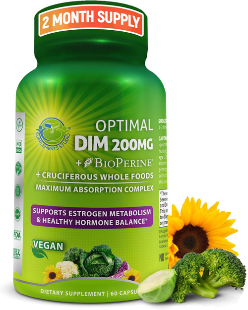 Optimal DIM 200mg Supplement for Women and Men - Made with Organic Whole Foods - Estrogen & Hormone Balance Support Diin