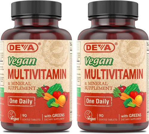 DEVA Vegan Multivitamin & Mineral Supplement - Vegan Formula with Green Whole Foods, Veggies, and Herbs - High Potency -