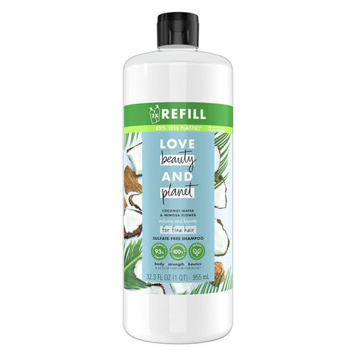 Love Beauty And Planet Sulfate Free Shampoo Volumizing Shampoo for Fine Hair Coconut Water and Mimosa Flower Refill Bottle for use
