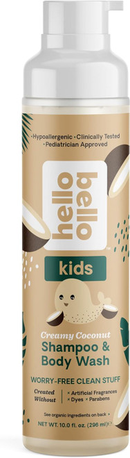 Hello Bello Kids Shampoo & Body Wash - Gentle Hypoallergenic Tear-Free Plant Based Formula - Vegan and Cruelty-Free - Creamy Cocon