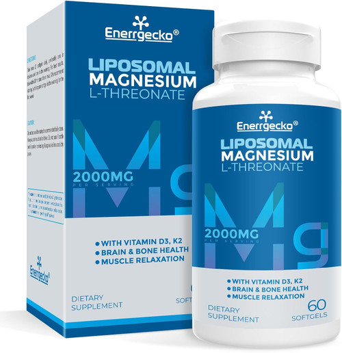 Liposomal Magnesium L-Threonate Softgels 2000mg - Magnesium Supplement with Vitamin D3 & K2 - Brain and Bone Health & Mu