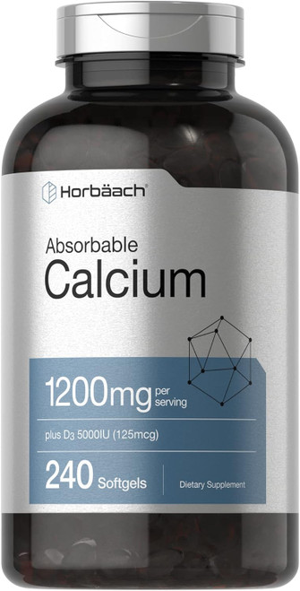 Calcium 1200 mg with Vitamin D3 | 240 Softgels 5000 IU Absorbable Supplement Non-GMO, Gluten Free by Horbaach