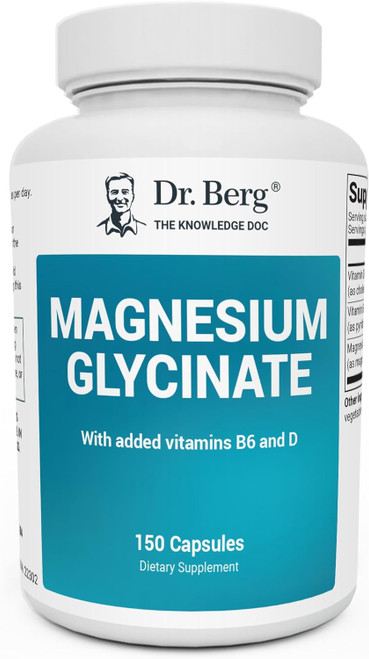 Dr. Berg's Magnesium Glycinate 400mg - Fully Chelated Veg Capsules for Stress, Calm, Relaxation & Sleep Support w/Vitami