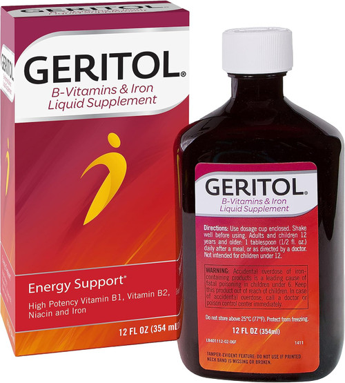 Geritol, Liquid Vitamin and Iron Supplement, Energy Support, Contains High Potency B-Vitamins and Iron, Pleasant Tasting