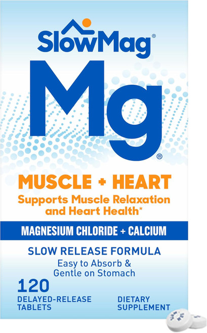 SlowMag Muscle + Heart Magnesium Chloride with Calcium Supplement to Support Muscle Relaxation, Occasional Muscle Crampi
