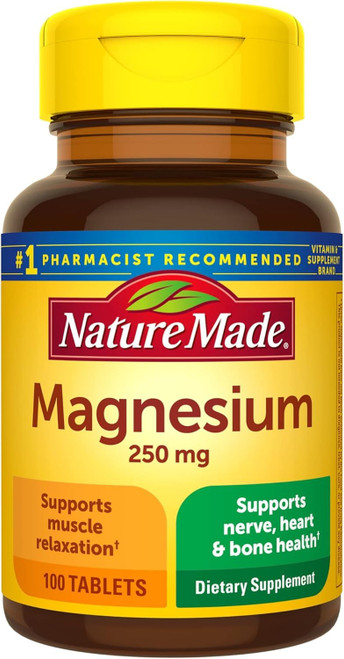 Nature Made Magnesium Oxide 250 mg, Magnesium Supplement for Muscle, Heart, Bone and Nerve Health Support, 100 Tablets,