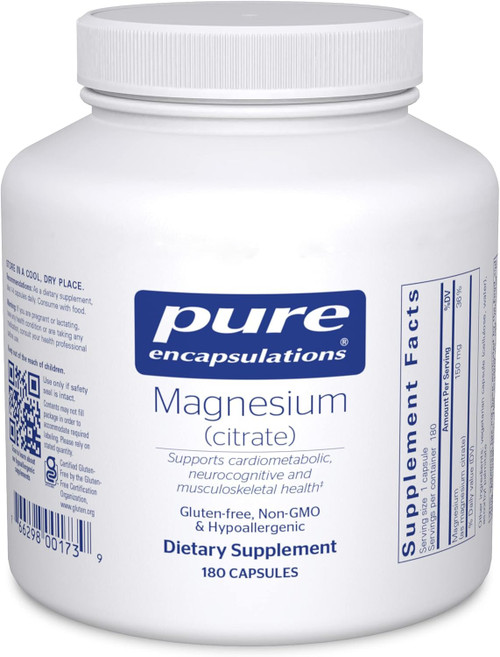 Pure Encapsulations Magnesium (Citrate) - Supplement for Sleep, Heart Health, Cognitive Health, Bone Health, Energy, Mus