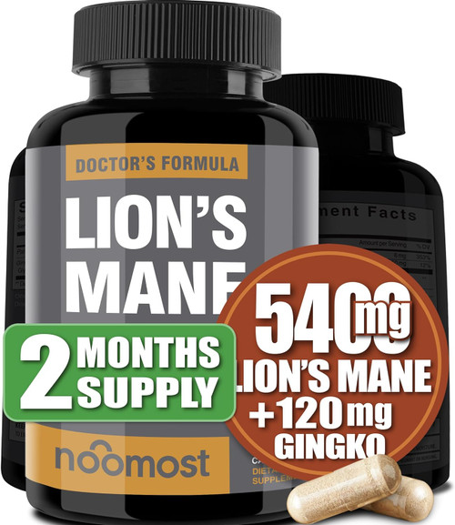 Organic Lions Mane Supplement Capsules 5400mg, Ginkgo Bi