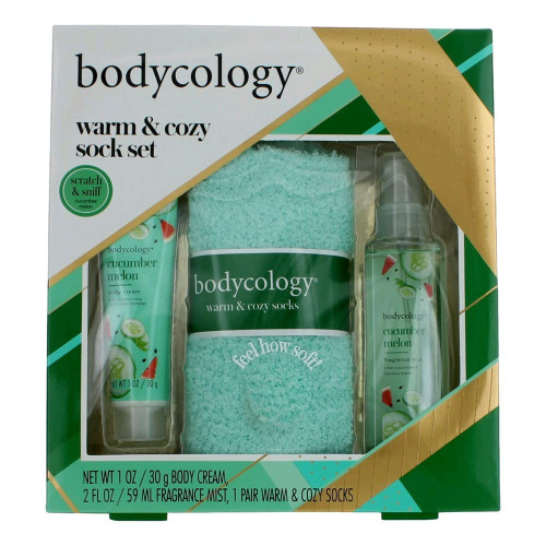 Bodycology 3 Piece Gift Set. Body Cream, Fragrance Mist, 1 Pair Warm &