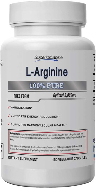 Superior Labs  Pure L-Arginine  Free Form  Optimal 3,000mg Dosage 